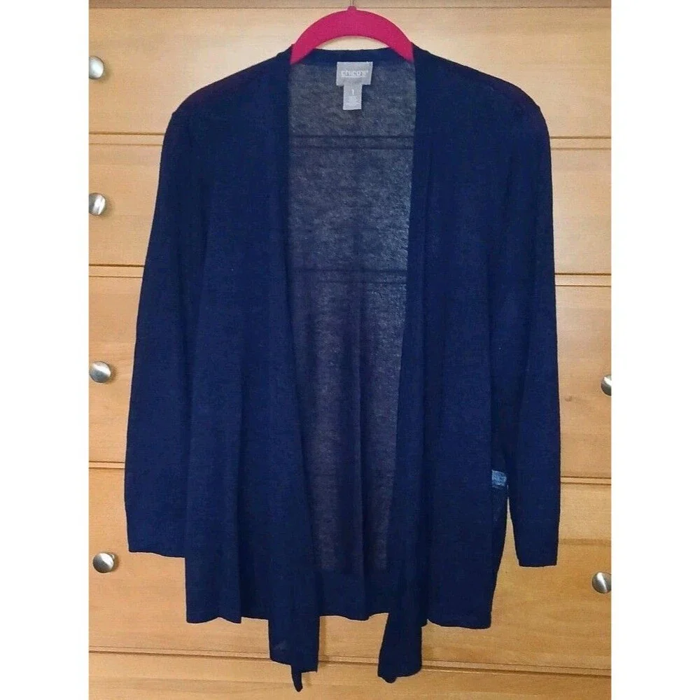 Chicos Womens 1 M Lightweight Minimalist navy blue Open Ft Cardigan 3/4 Sleeve